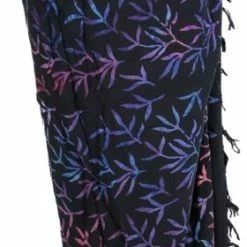 Om Namaste Sarong Pareo Saunadoek Wikkeljurk - 99 - Paarse Bladeren Op Zwart