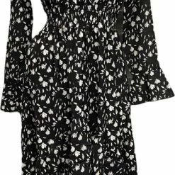 Merkloos Dames Midi Jurk Met Bloemenprint 38-40 Zwart/wit