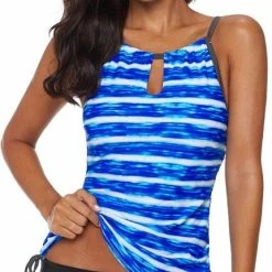 Merkloos Tankini Dames 2-Delig - Blauw Gestreept - Maat XXL/2XL