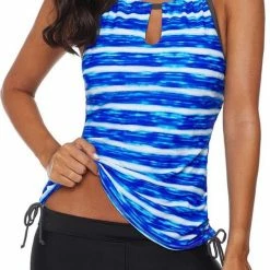 Merkloos Tankini Dames 2-Delig - Blauw Gestreept - Maat XXL/2XL -Badmode Winkel 533x840 2