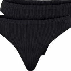 Pieces Dames String - Rib - 2 Pack - M - Zwart