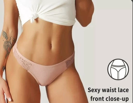 Merkloos Katoenen Dames String Met Sexy En Delicate Kant Op De Taille - Roze & Lichtgroen - Sexy Lingerie - Hoge Kwaliteit Katoenen Slip - Dames Ondergoed - Maat M 6 Merkloos Katoenen Dames String Met Sexy En Delicate Kant Op De Taille - Roze & Lichtgroen - Sexy Lingerie - Hoge Kwaliteit Katoenen Slip - Dames Ondergoed - Maat M - Afbeelding 4