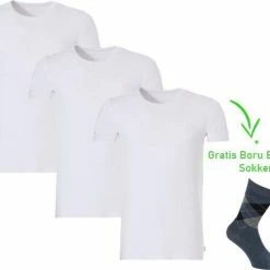 Boru Bamboo Bamboo T-Shirt - Ronde Hals - Super Zacht - Antibacterieel - Perfect Draagcomfort - 95% Bamboo - 3 Stuks - 1 Paar Bamboo Sokken Cadeau - Wit - S
