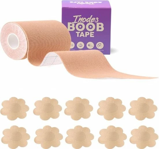 Inodes Boob Tape 5 Meter (7,5 Cm Breed) - Beige - Plak BH - Strapless BH + Inclusief 10 Tepelcovers 3 Inodes Boob Tape 5 Meter (7,5 Cm Breed) - Beige - Plak BH - Strapless BH + Inclusief 10 Tepelcovers
