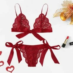 Go Go Gadget Sexy Kanten Lingerieset | Niet-voorgevormde Bh | Brazilian | Rood | Maat S