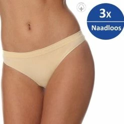 Brubeck Dames Ondergoed String - Naadloos Elastisch Katoen 3-Pack - Beige - M