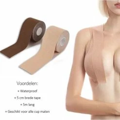 Merkloos Boob Tape – Borst Tape – Plak BH – Naturel – Donkere Huid – BH Accessoire – BH Tape – Zwart – Push Up – 5 Meter Lang + GRATIS Opbergdoos -Badmode Winkel 550x548 5