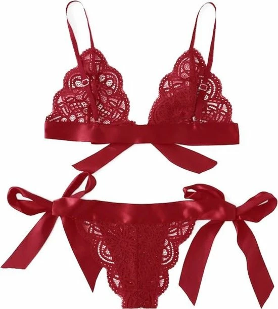 Go Go Gadget Sexy Kanten Lingerieset | Niet-voorgevormde Bh | Brazilian | Rood| Maat L 6 Go Go Gadget Sexy Kanten Lingerieset | Niet-voorgevormde Bh | Brazilian | Rood| Maat L - Afbeelding 4