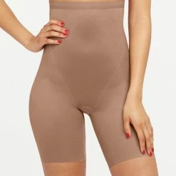 Spanx Thinstincts 2.0 - High-Waisted Mid-Thigh Short - Maat L - Kleur Café Au Lait (Dark Nude) -Badmode Winkel 550x635 2