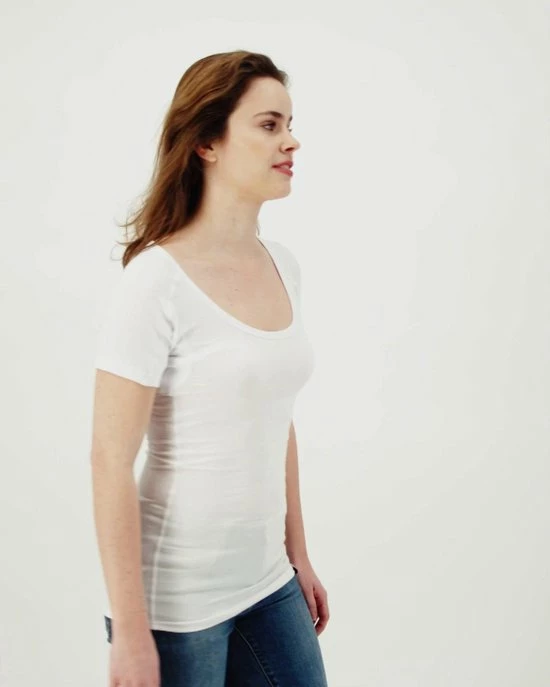 Anti Zweet Shirt - Fibershirts® - Ingenaaide Okselpads - Ondershirt - Wit - Ronde Hals - Dames - Maat S 4 Anti Zweet Shirt - Fibershirts® - Ingenaaide Okselpads - Ondershirt - Wit - Ronde Hals - Dames - Maat S - Afbeelding 2