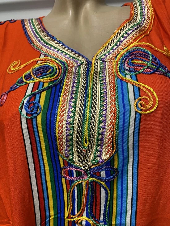 Merkloos Kaftan/jurk Lang Gestreept Met Borduursel XXL Oranje 5 Merkloos Kaftan/jurk Lang Gestreept Met Borduursel XXL Oranje - Afbeelding 3