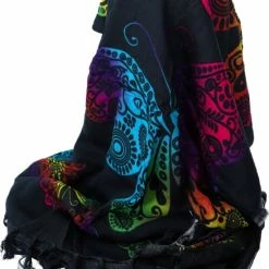 Om Namaste Sarong Pareo Saunadoek Wikkeljurk - 616 - Kleurijke Vlinders - Regenboog&Zwart -Badmode Winkel 550x753