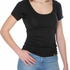 ConfidenceForAll® Dames Premium Anti Zweet Shirt Met Ingenaaide Okselpads - Zijdezacht Modal En Verkoelend Katoen - Maat XL Zwart