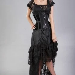 Merkloos Morgana Onder Borst Korset In Zwart Fluweel & Kant