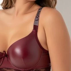 Merkloos Leer Lingerie Setje - Voorgevormde Beugel Bh Set - Shiny Straps - Glanzende Banden - Beha Slipje Set - Uitdagende Ondergoed Set -Badmode Winkel 550x825 99